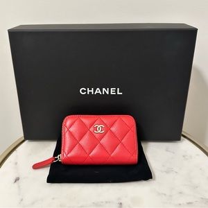 COPY - Chanel fuscia pink zip card holder wallet